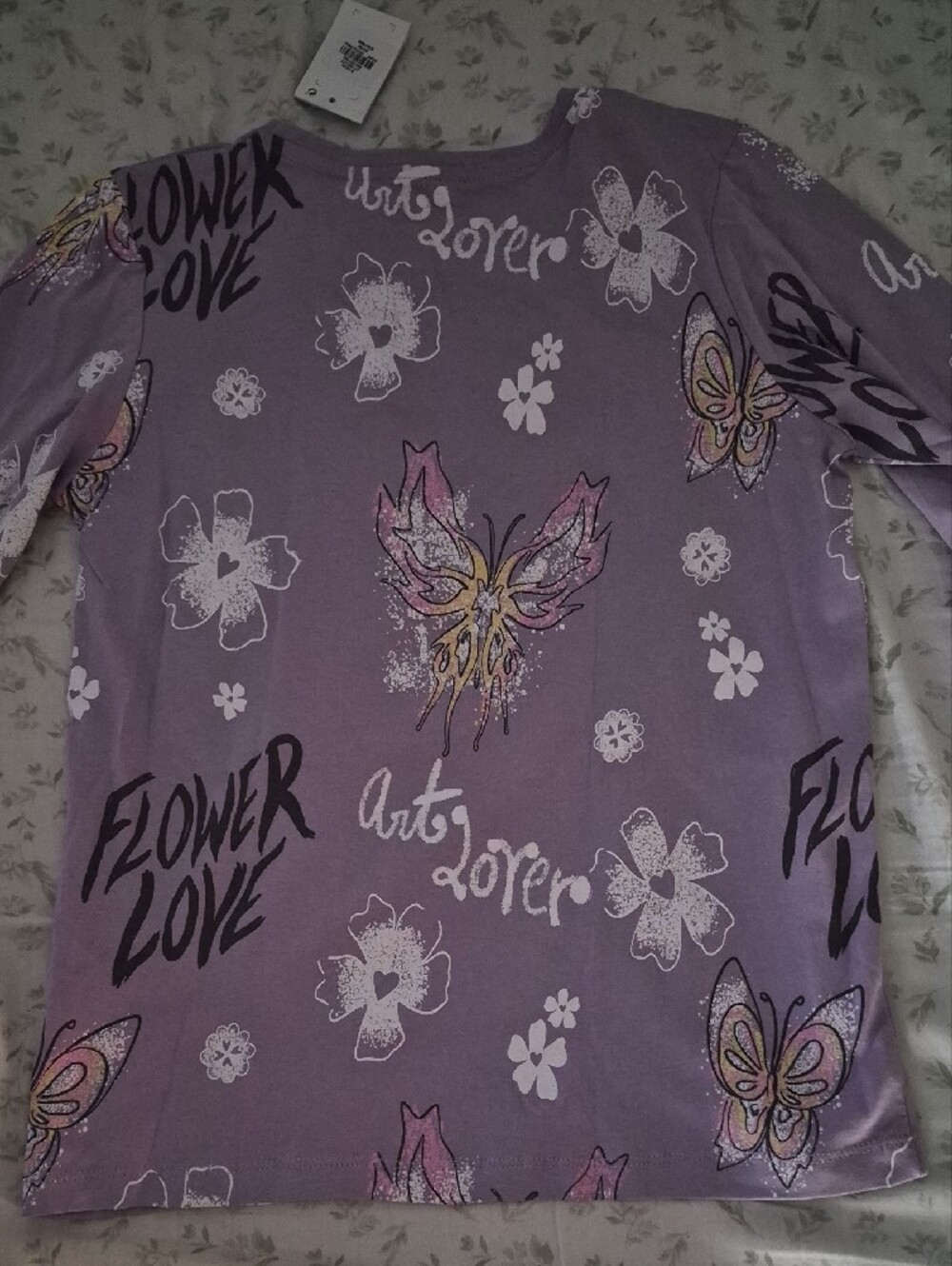 NWT- Primark Care Long Sleeve Top. Lilac Butterfly and Floral Graphic Tee - Picture 3 of 4